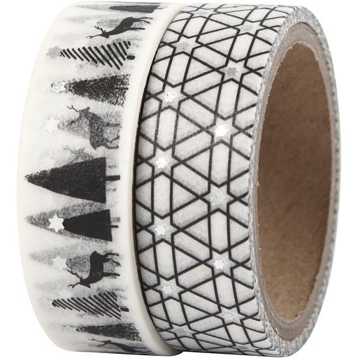 [CR24771] Ruban adhésif Washi Tape, rennes et motifs - film, L: 15 mm, 2x4 m/ 1 Pq.