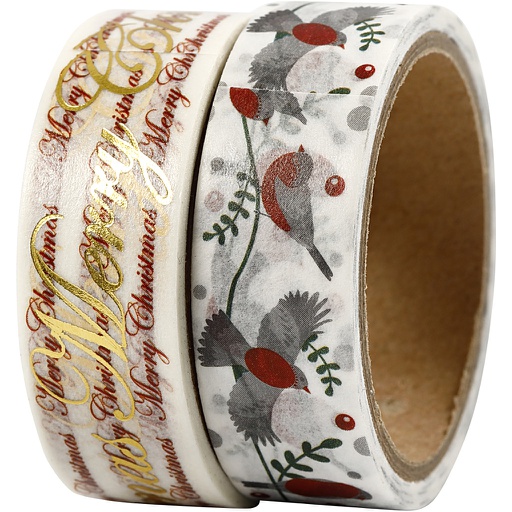 [CR24797] Ruban adhésif Washi Tape, Joyeux Noël et oiseaux - film, L: 15 mm, 2x4 m/ 1 Pq.