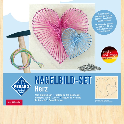 [PBS#6] Yarn Picture set 20x20cm (incl nagel, garen, hamer) - Harten