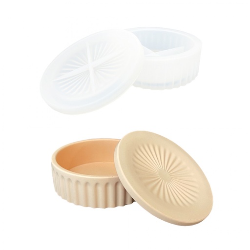 [UC106#0311] Moule en silicone 12cm x 4,5cm - boîte ronde empilable couvercle motif